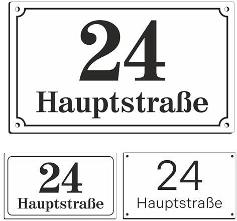Sosenco Husnummer 14 x 24 cm med önskad text – personlig med platsen/gatunamn och nummer – väderbeständig adressskylt med gravyr – grafisk storlek och monteringsalternativ att välja mellan (vit)