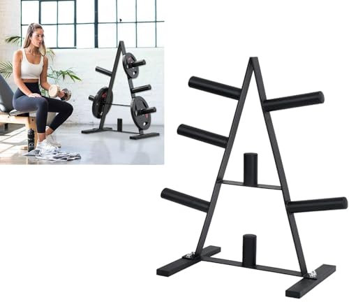 UISEBRT Scheibenständer, 52.5x38x92cm Hantelscheibenständer Dreieckige Form, Scheibenaufnahmen aus Stahl mit 7 Aufnahmen, Schwarz Hantelbaum bis 200 kg Belastbar
