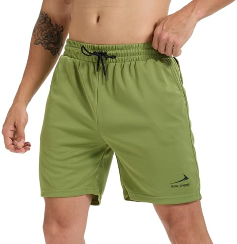 Viisendy Pro Men's Workout Shorts Gym Training Shorts Mesh Athletic Short Quick Dry Outdoor Running Shorts Army Green L