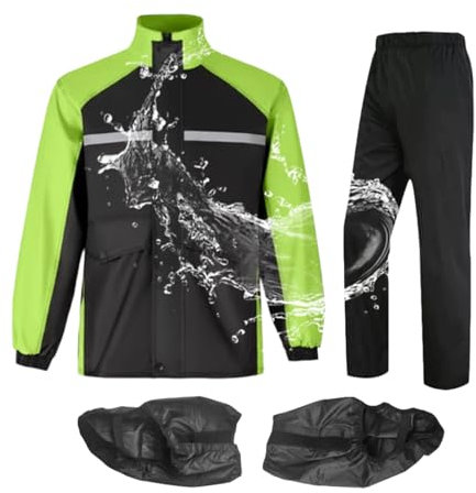 Frfik Equipo de lluvia para motocicleta | Traje de lluvia impermeable para hombre - Impermeable ligero reflectante con botas, overol, poncho para caza, construcción, trabajo, pesca, camping, ciclismo
