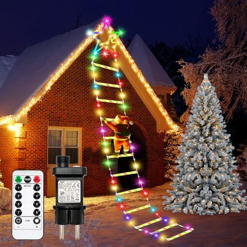 3 Metros LED Luces De Navidad Exterior, Guirnalda Luz Navidad Exterior Escalera Con Papá Noel, Luz De Color,8 Modos Temporizador, Para Fiestas, Casa, Balcón, árbol,Al Aire Libre Y En Interiores