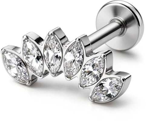 BodyBonita G23 Titanio Helix Piercings Orecchio - 16G Piercing Trago Labret Stud Ipoallergenici Medusa Monroe Labret Lip Conch Orecchino 8mm 6 Clear CZ