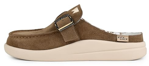 Kickback Frenchy Women’s Suede Slip On Loafers with Buckle – Penny Mule Moccasin with Anti‑Slip Sole – Orthotic Comfort Footbed for Everyday Wear - Smart Casual Summer Shoes - Khaki Brown, UK 7