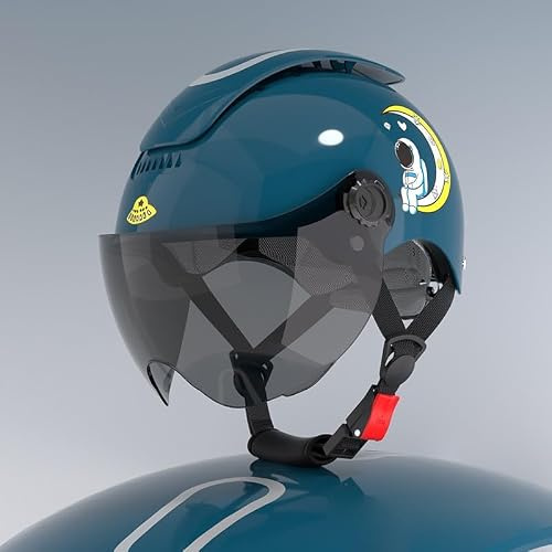 Casque De Moto Demi-Jet pour Enfants Homologué ECE 22.06, avec Visière Solaire, Motif Dessin Animé, pour Garçons Et Filles De 3 À 12 Ans. G,50-56cm