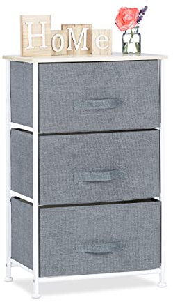 Relaxdays Regalsystem, 3 Stoff-Schubladen, HxBxT: 73 x 45 x 30 cm, universale Schubladenbox, Metall und Holz, grau