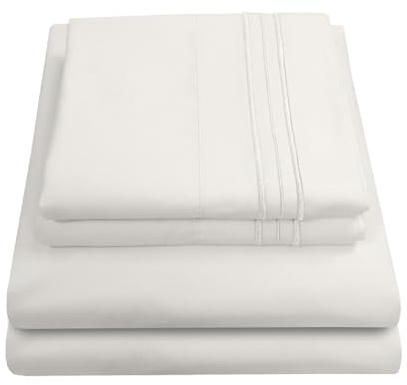 1800 Thread Count Sheet Set – Soft Egyptian Quality Brushed Microfiber Sheets – Luxury Bedding Set with Flat Sheet, Fitted Sheet, Pillow Cases, King, Ivory, Sheet Set