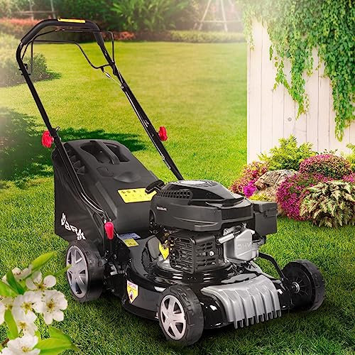 BRAST Tondeuse Thermique tractée Mulching 51cm 224cc Moteur de Marque 4 Temps 7cv 60l réglage Central 30-80mm - 2 MODÈLES Diff. - Capot en tôle en Acier, 4 en 1, édition Rouge