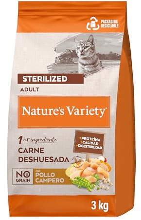 Nature's Variety Selected - Croquettes pour Chats Adultes Stérilisés - Sans céréales - avec du Poulet élevé en plein air déssossé - 3kg