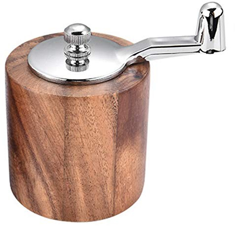 Ctzrzyt Salt and Pepper Mill, Hand Crank Wood Pepper Grinder Salt Shaker with Handle and Adjustable Ceramic Rotor