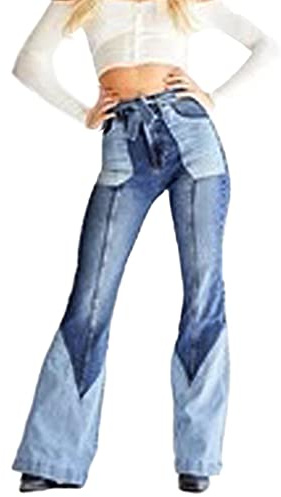 HAHAEMMA Pantalones vaqueros de patchwork para mujer, estilo boyfriend, cintura alta, elásticos, de pernera ancha, estilo vintage de los 90s yk2, con cinturón azul oscuro M