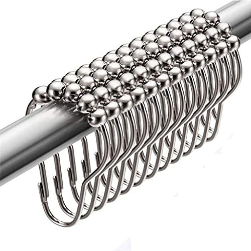 Shower Curtain Hooks Rustproof Stainless Steel Curtain Rings with Metal Polished Roller Balls Heavy Duty Drapery Rings for Bathroom Set of 14 Pack Hooks