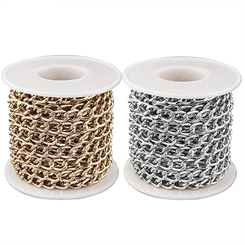 Jaydis 32,8 fot aluminiumpansarkedjor, 2 mm vridna länkar, korskedjor, gyllene och silverpläterade med spole för hänge, halsband, smyckestillverkning