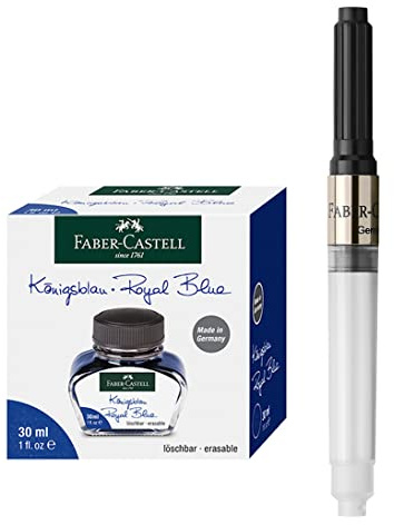 FABER-CASTELL 205034 - Set de tinta azul real con tintero de 30 ml y convertidor para pluma estilográfica e-motion/Ambition
