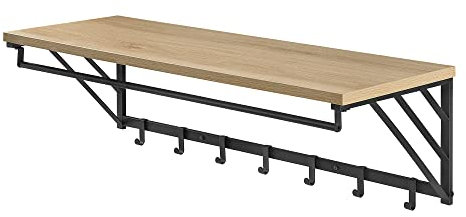 ACAZA Wandgarderobe mit Regal und 7 Haken, Kleiderhaken in Metall und Holz, Eiche hell Farbe
