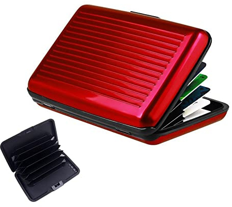JeoPoom Porte Carte de Crédit en Aluminium, Porte Cartes Anti-RFID, 6 Slots pour Vos Cartes de Crédit, pour Hommes et Femmes(Rouge)