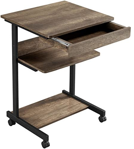 Yaheetech Schreibtisch, Computertisch auf Rollen, Bürotisch mit Tastaturablage und offenem Fach, Industrie-Design, 56 x 51 x 79 cm, für Homeoffice, Arbeitszimmer