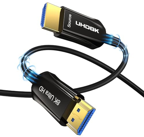 DGHUMEN Câble HDMI Fibre Optique 12M, HDMI 2.1 8K 4K 48Gbps Haute Vitesse Câble Supporte 8K@60Hz 4K@120Hz, UHD HDR 10+, eARC, Dolby Vision, VRR, Compatible avec PS5, Blu-ray/TV Box/HDTV/Projecteur