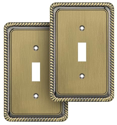 Henne Bery Rope Edge Decorative Wall Plate Switch Plate Outlet Cover (Single Toggle, 2 Pack, Antique Brass)