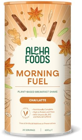 Alpha Foods Morning Fuel Chai Latte Shake, Morgens Satt & Gesund, Vitamin- und Nährstoffreiche Frühstücksmischung mit Protein aus Samen, Quinoa & Mandeln, 600 Gramm Pulver, 20 Portionen