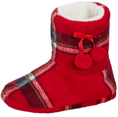 Lora Dora Womens Tartan Slipper Boots Red L UK 7-8