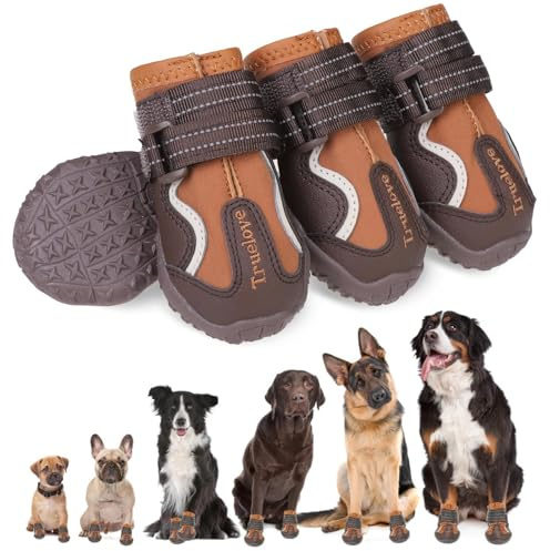 EXPAWLORER 4PCS Anti-Slip Dog Shoes - Waterproof Dog Booties & Paw Protectors with Reflective Straps for Outdoor Hot Pavement Hiking, Indoor Hardwood Floors, Winter Boots for Small Medium Large Dogs