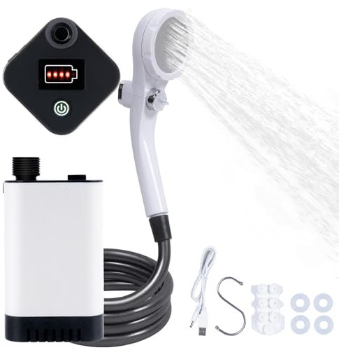Toborher Douche de Camping Portable, Pompe à Douche Extérieure équipée d'une Batterie de 5200mAh, offrant 90 Mins de Douche, Électrique adaptée pour Nettoyage des Animaux et Arrosage du Jardin