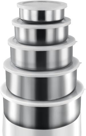 Rapidbok 5 Stück Rührschüssel, Edelstahl Schüssel mit Luftdicht Deckel, Salatschüssel Set, Stapelbar & Spülmaschinenfest Rührschüsseln, Schüsselset Ideal zum Kochen Backen Aufbewahrung