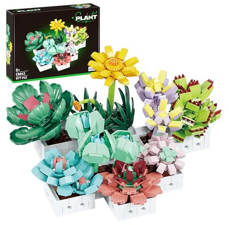 VannMold Sukkulents Blumen Klemmbausteine für Erwachsene, 977 Teile Kreative Blumen Spielzeug Pflanzen Bausatz Geschenke für Mama, Pflanzen Büro Home Decor Bonsai, Botanische Sammlung und Display Set