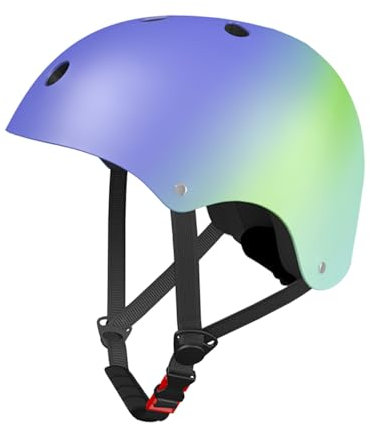 LANOVAGEAR Skaterhelm Fahrradhelm, Belüftung Sicherheit leicht Skateboarding Helm für Fahrrad Skateboard Scooter Kind Erwachsene (blau+grün+Zyan, S)
