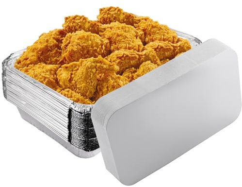 Oungy 40Pcs Aluminium Foil Trays with Lids, 30x21x4.5cm Large Tin Foil Trays, 2200ml Takeaway Food Containers with Lids for Oven, Baking, Roasting