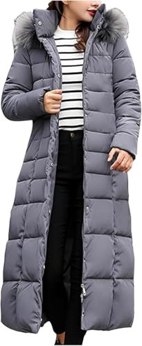 Suncadmious Womens Fashion Hooded Coat Quilted Long Puffer Jackets Waterproof Warm Winter Maxi Length Parka Coats (Grey,XL)