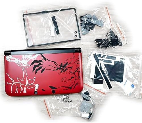 Limited for 3DSXL Housing Case PKM Red Complete Shells Set Replacement, for Old Big 3DS XL/LL 3DSLL Console, DIY Cover Plates + Buttons/Screws/Stylus/Pads/Protector/Plugs/Stickers