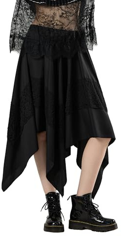 SANSIWU Women's Vintage Steampunk Lace Patchwork Midi Skirt Renaissance Y2k Asymmetrical Flowy Fairy Layered Cosplay Costume