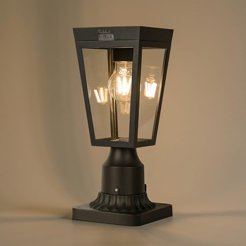 LUTEC Outdoor Solar Lamp Post Light with Pier Mount Base, Dusk to Dawn Waterproof Post Light Fixtures, Black Solar Powered Aluminum Post Lights for Outside