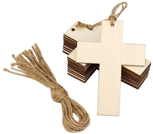 Laroal 20pcs Cross Mini Unfinished Blank Wooden Cross Hanging Ornaments With Hemp Rope For DIY Crafts Church School Home Decoration