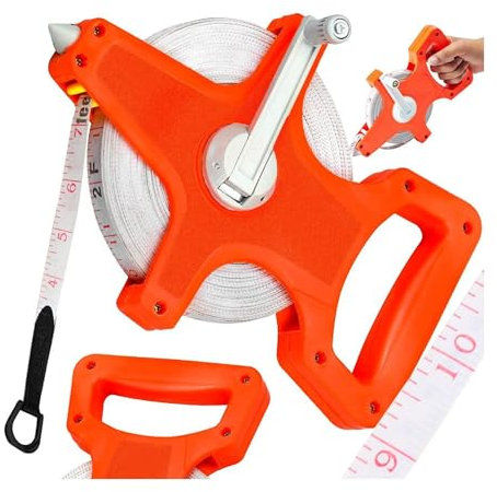 Mètre ruban 50 m avec manivelle rabattable, échelle en pouces et en mètre, mètre enrouleur avec poignée, décamètre en fibre de verre 50 m