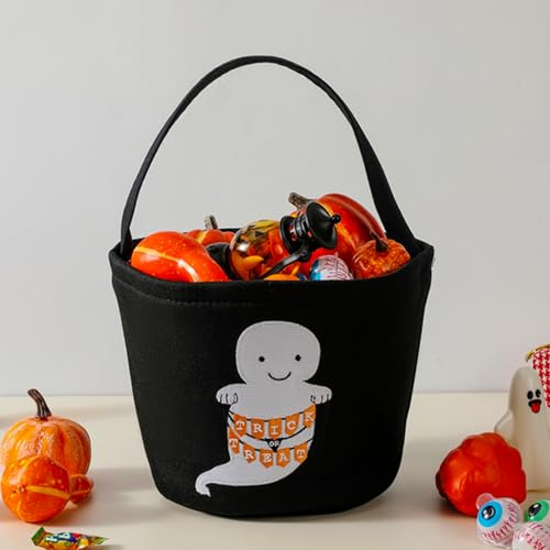 Halloween Basket Ghost Trick or Treat Bucket for Kids, Halloween Candy Bucket 7.9X13.9 Spooky Candy Tote Bag for Girl Boy Trick or Treat, Party Favor Supplies, Kids Gifts Goody Bag