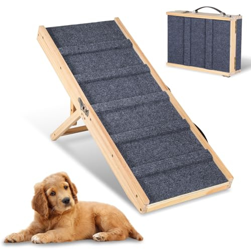 Jaxguom Rampe Pliable Antidérapant pour Chien, Polyvalent Portable, Rampe pour Animaux de Compagnie Réglable pour Canapé, Lit Haut, Voitures
