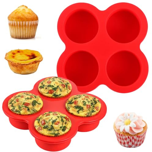 Telooco 2 Pezzi Stampi in Silicone per Cottura Forme Rotonde per Uova 4 Tazze Stampo per Muffin per Friggitrice ad Aria Antiaderente per Cuocere Mini Muffin Tartellette Mini Cupcake e Quiche