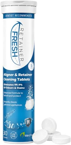 Retainer Fresh Retainer Cleaner Tablets - 30 Tablets, 1 Month | Also cleans mouth guards, dentures & clear aligners. Removes plaque, odour & stains for a fresh, hygienic finish daily