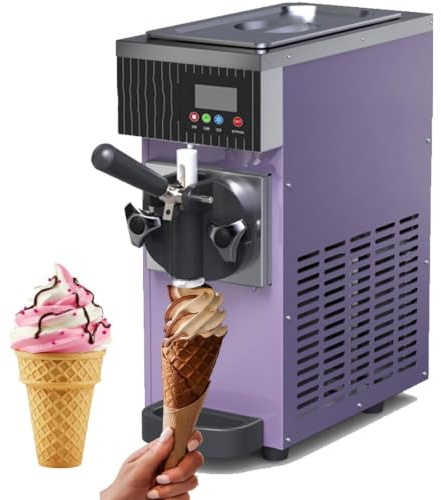 Mjukglassmaskin 450W bänkskiva, enkel smak, 4–5 l/h, hemmabruk Purple | Mjukglassmaskin på 4–5kg/h med LCD-skärm,förkylning och självrengöring;lämplig för hemmabruk och kommersiellt bruk.