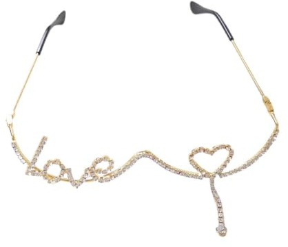 Rhinestone glasögonbåge | Dam Rhinestone LOVE Personliga halvbågar designade modeglasögon, for fester(Gold)