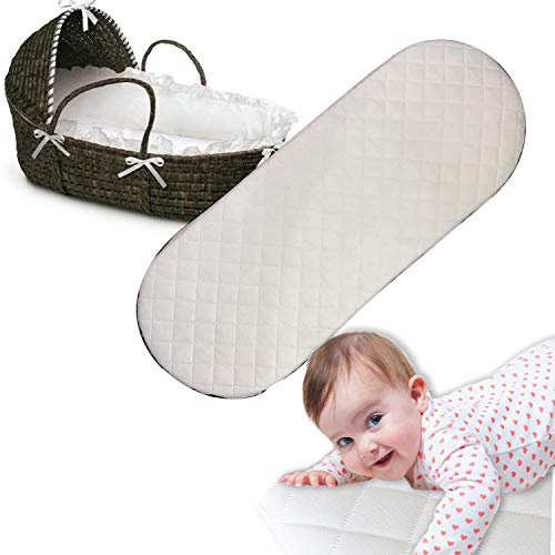 Moses Basket Mattress Oval Shaped Hypoallergenic Bassinet Baskets Baby Foam Mattress Fits Mamas and Papas Mothercare Crib Cot Bed Pram Mattresses Quilted Washable Mattress Cover (76 x 30 x 4)