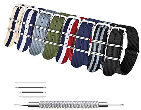 NATO-rem 4/8 förpackningar 16mm 18mm 20mm 22mm 24mm Ballistic Nylon klockarmband Swiss Zulu-remmar Rostfritt stål spänne med 4 toppfjädrar och fjäderstångsverktyg