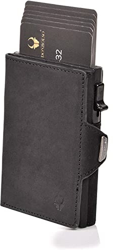DONBOLSO Wallet Flip Geldbörse Herren - Slim Wallet mit Flipcase - Leder Kartenetui mit RFID Schutz - Geldbeutel Herren für bis zu 9 Karten mit Münzfach, Vintage Schwarz