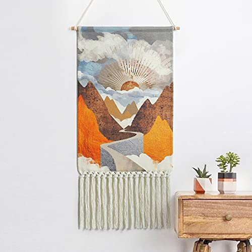 Betylifoy Böhmische Makramee gewebter Wandbehang Sonnenaufgang Wandbehang Tapisserie mit Quaste Bunte Boho-Dekor für Wohnung Schlafzimmer Party Handwerk Geschenke