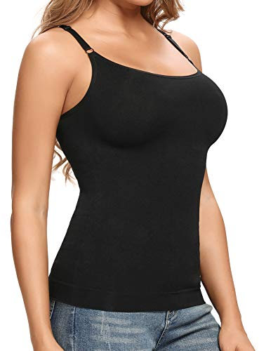 Joyshaper Damen Unterhemd Bauch Weg Camisole Top Figurformendes Trägertop Body Shaper Shaping Hemd Schlank Shirt Nahtlose Spaghettiträger Oberteil, Schwarz, XS
