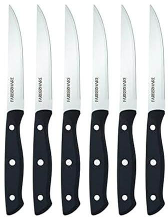 Farberware Triple Riveted Steak Knife Set, 6-Piece, High-Carbon Stainless Steel Knife Set, Razor-Sharp Steak Knife Set with Fine Edge Blades, Black