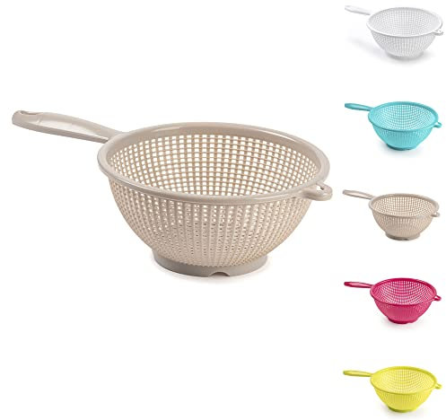 Plastic Colander Food Sieve Strainer Basket for Food Washing Draining Pasta Spaghetti Rice Salad Vegetable Kitchen Cooking Hobby (22cm - Taupe Design 4)