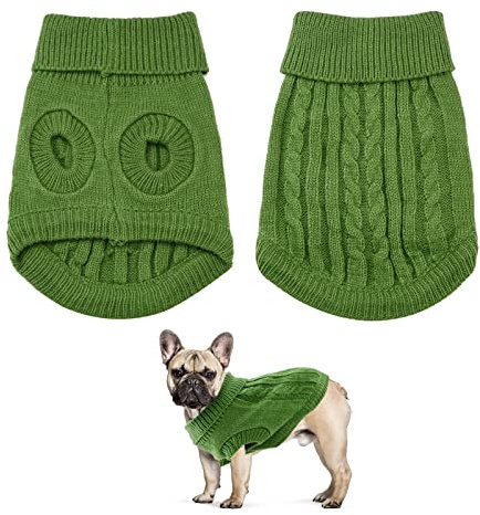 Small Dog Jumper, Warm Puppy Sweater for Winter - Knitted Pullover Soft Turtleneck Clothes Vest for Pet Autumn, Winter Outfit for Welsh Corgi, Yorkshire Terrier, Chihuahua (S, Green)